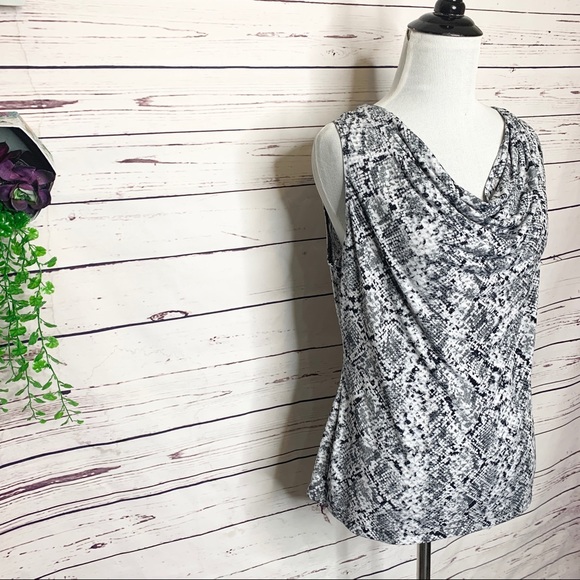 Calvin Klein Black & White Python Print Sleeveless Cowl Neck Blouse Size Medium - Picture 3 of 9